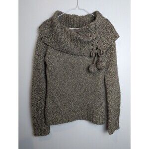 Clockhouse Womens Sweater Medium Boat‎ Neck Wool Blend Pom Poms Tie Warm Preppy